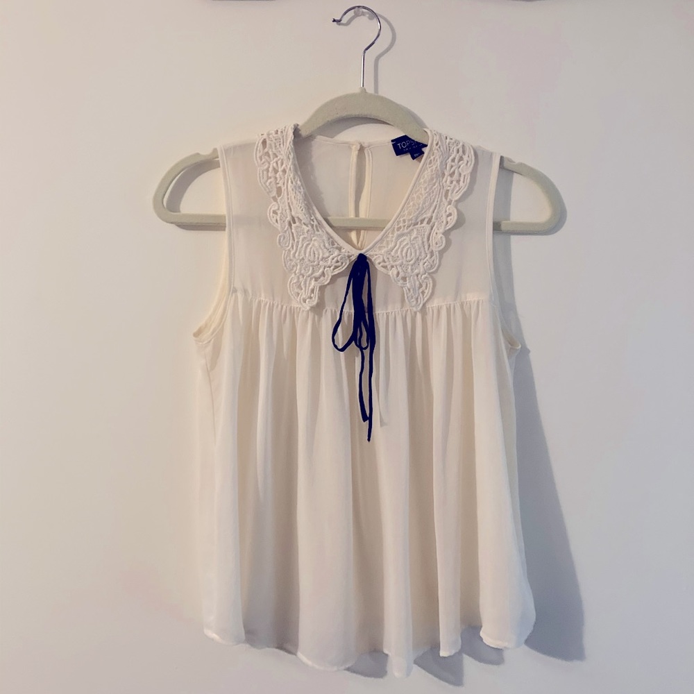 Topshop Sheer Blouse with lace style collar